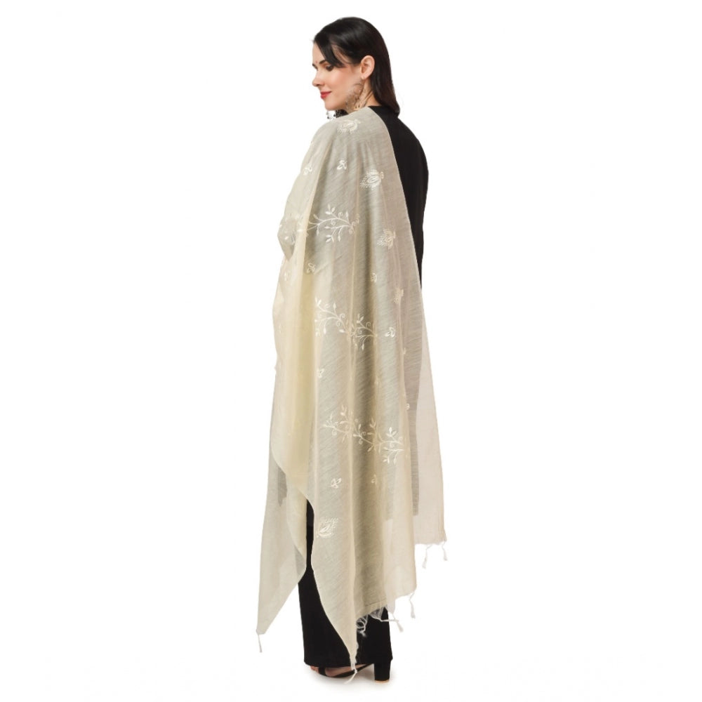 Amfyn Women's Cotton Embroidered Dupatta (Off-White, Length: 2.25 to 2.50 Mtr)