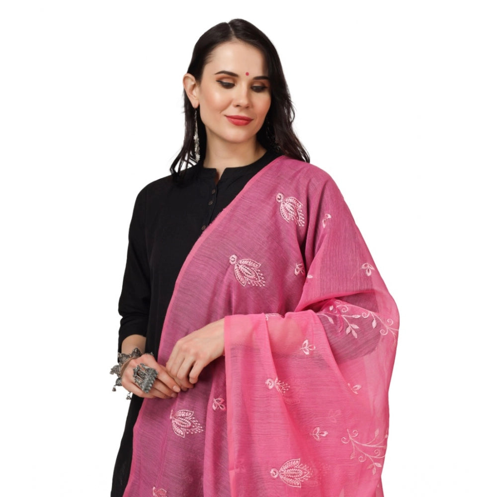 Amfyn Women's Cotton Embroidered Dupatta (Pink, Length: 2.25 to 2.50 Mtr)