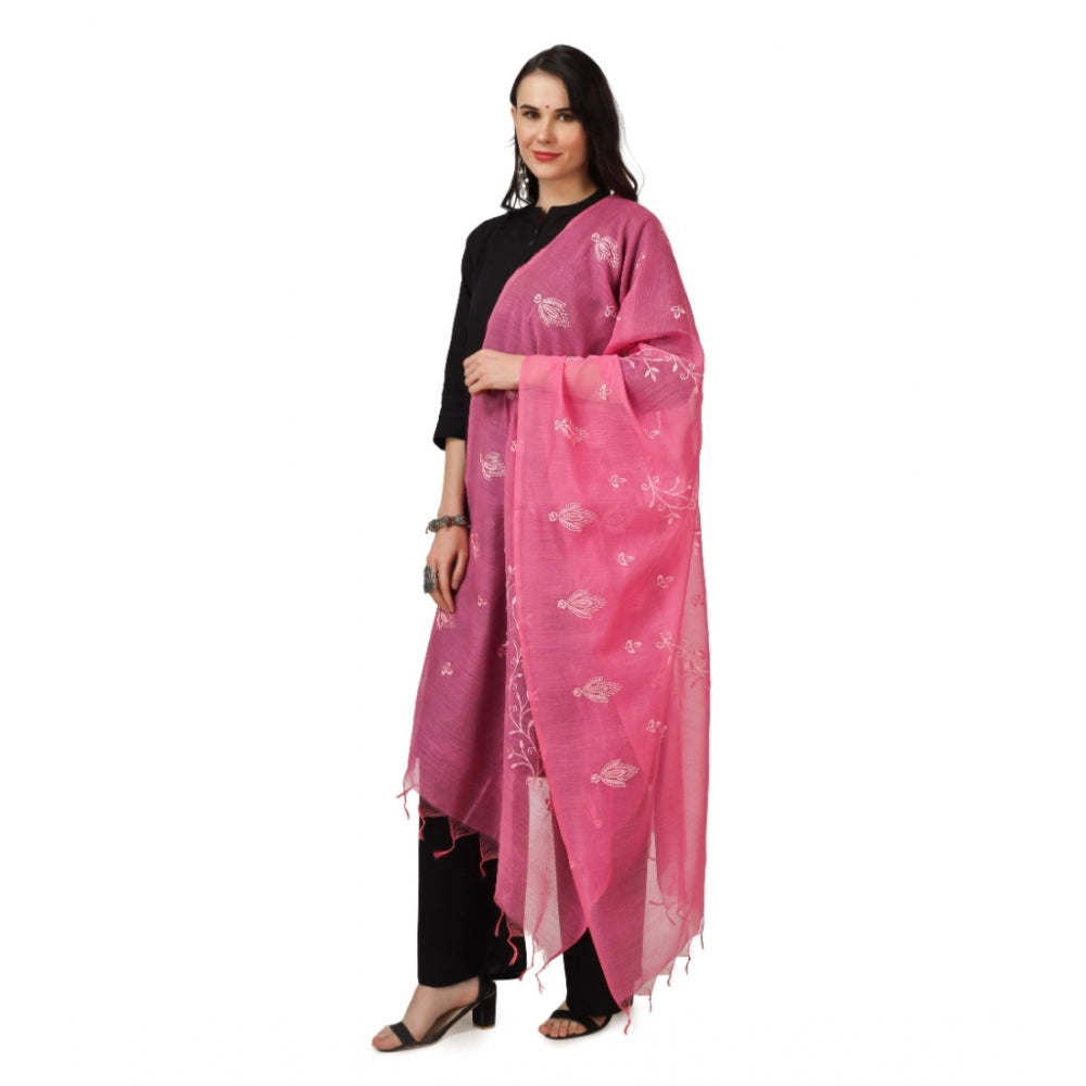 Amfyn Women's Cotton Embroidered Dupatta (Pink, Length: 2.25 to 2.50 Mtr)