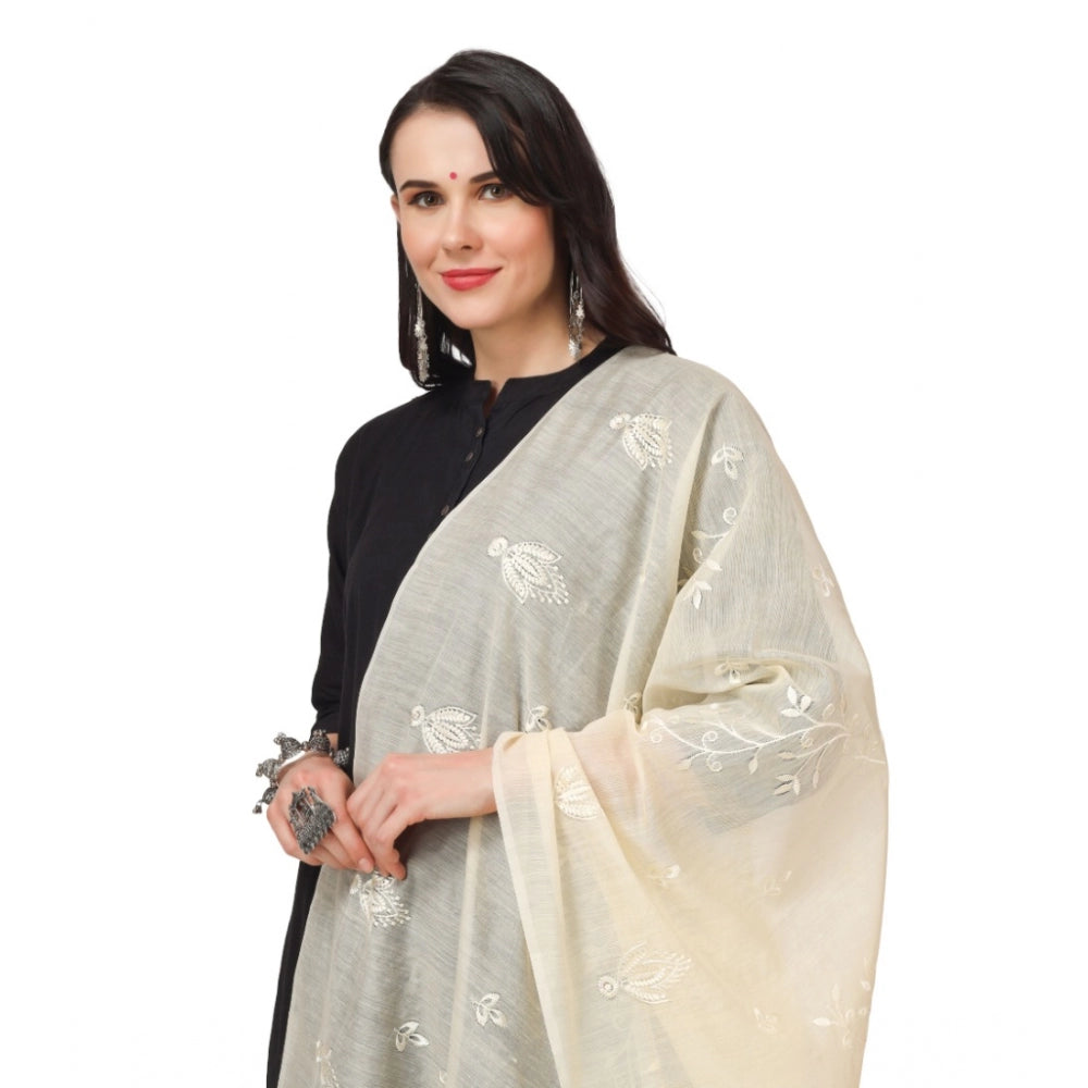 Amfyn Women's Cotton Embroidered Dupatta (Off-White, Length: 2.25 to 2.50 Mtr)