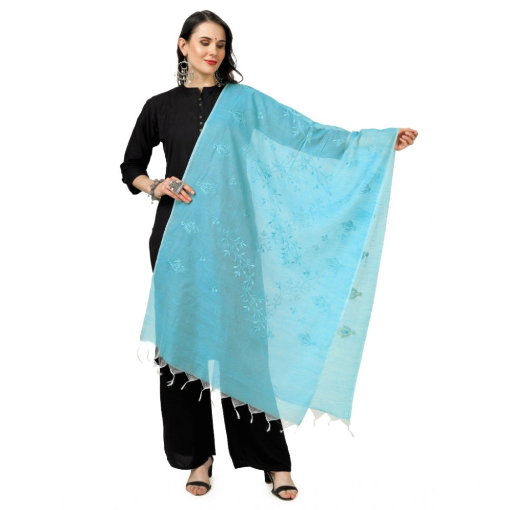 Amfyn Women's Cotton Embroidered Dupatta (Aqua Blue, Length: 2.25 to 2.50 Mtr)