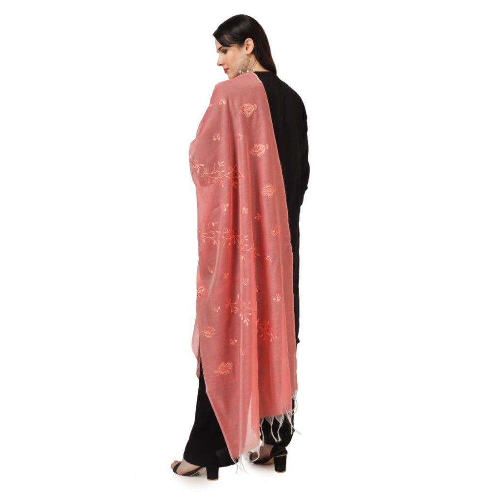 Amfyn Women's Cotton Embroidered Dupatta (Peach, Length: 2.25 to 2.50 Mtr)