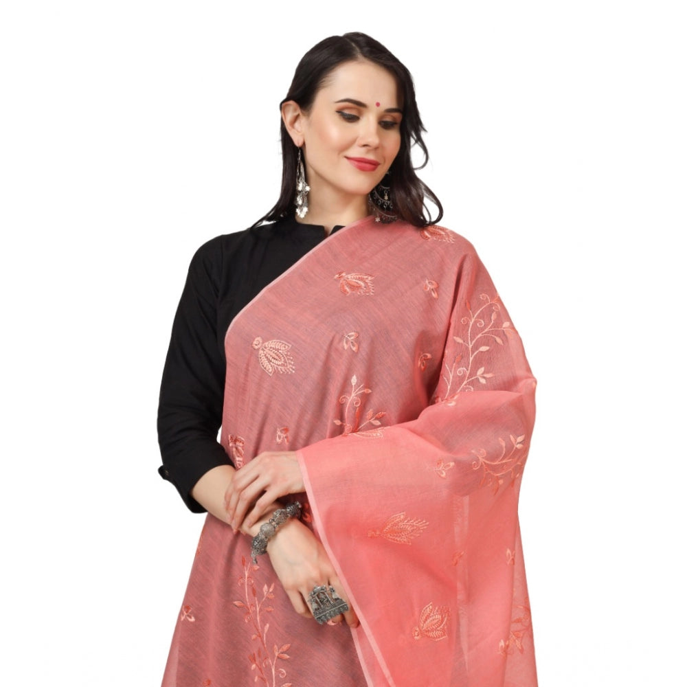 Amfyn Women's Cotton Embroidered Dupatta (Peach, Length: 2.25 to 2.50 Mtr)