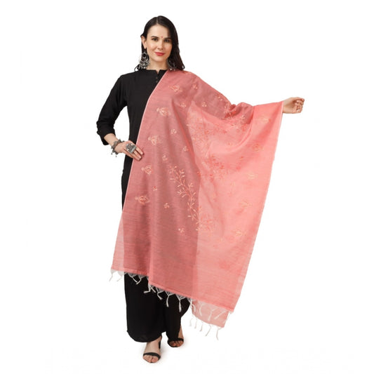 Amfyn Women's Cotton Embroidered Dupatta (Peach, Length: 2.25 to 2.50 Mtr)