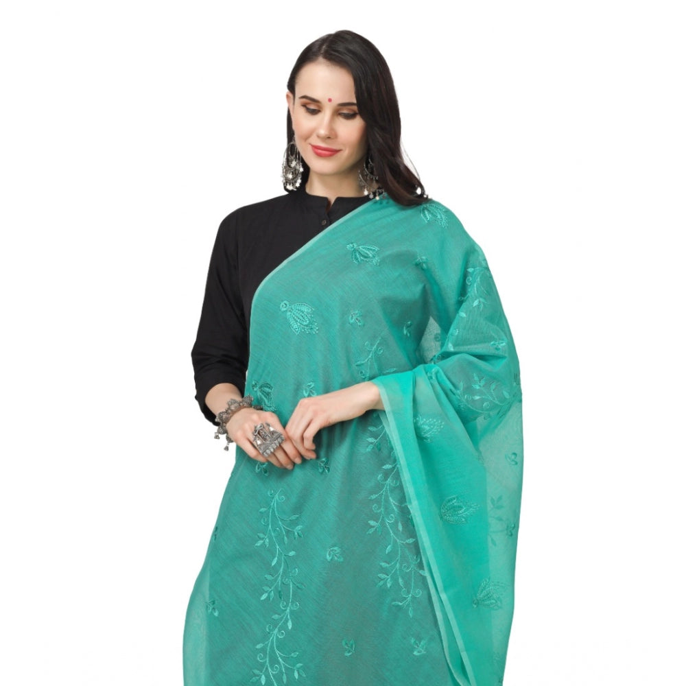 Amfyn Women's Cotton Embroidered Dupatta (Turquoise, Length: 2.25 to 2.50 Mtr)