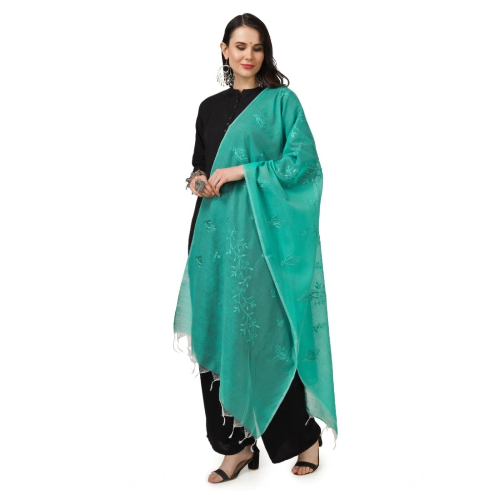 Amfyn Women's Cotton Embroidered Dupatta (Turquoise, Length: 2.25 to 2.50 Mtr)