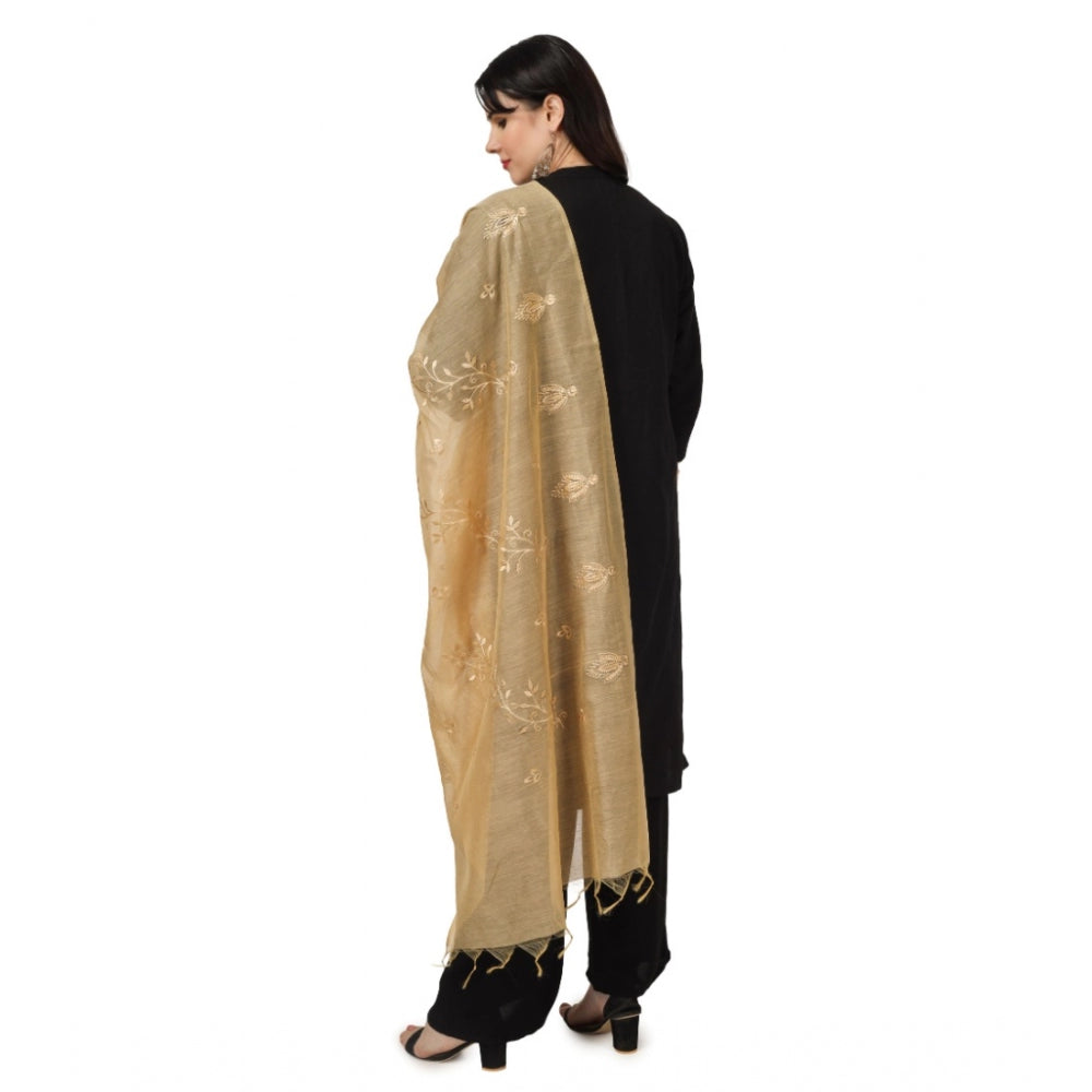 Amfyn Women's Cotton Embroidered Dupatta (Gold, Length: 2.25 to 2.50 Mtr)