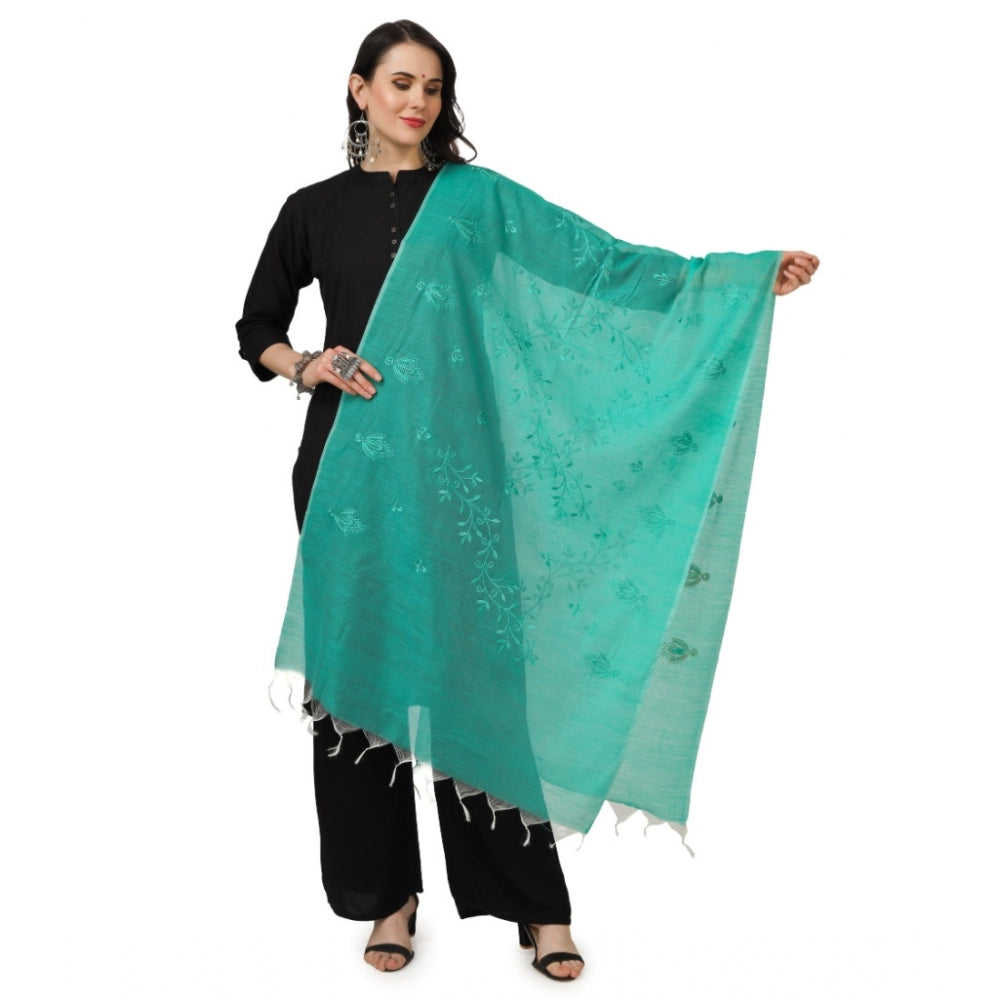 Amfyn Women's Cotton Embroidered Dupatta (Turquoise, Length: 2.25 to 2.50 Mtr)