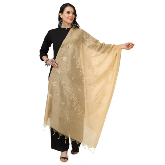 Amfyn Women's Cotton Embroidered Dupatta (Gold, Length: 2.25 to 2.50 Mtr)