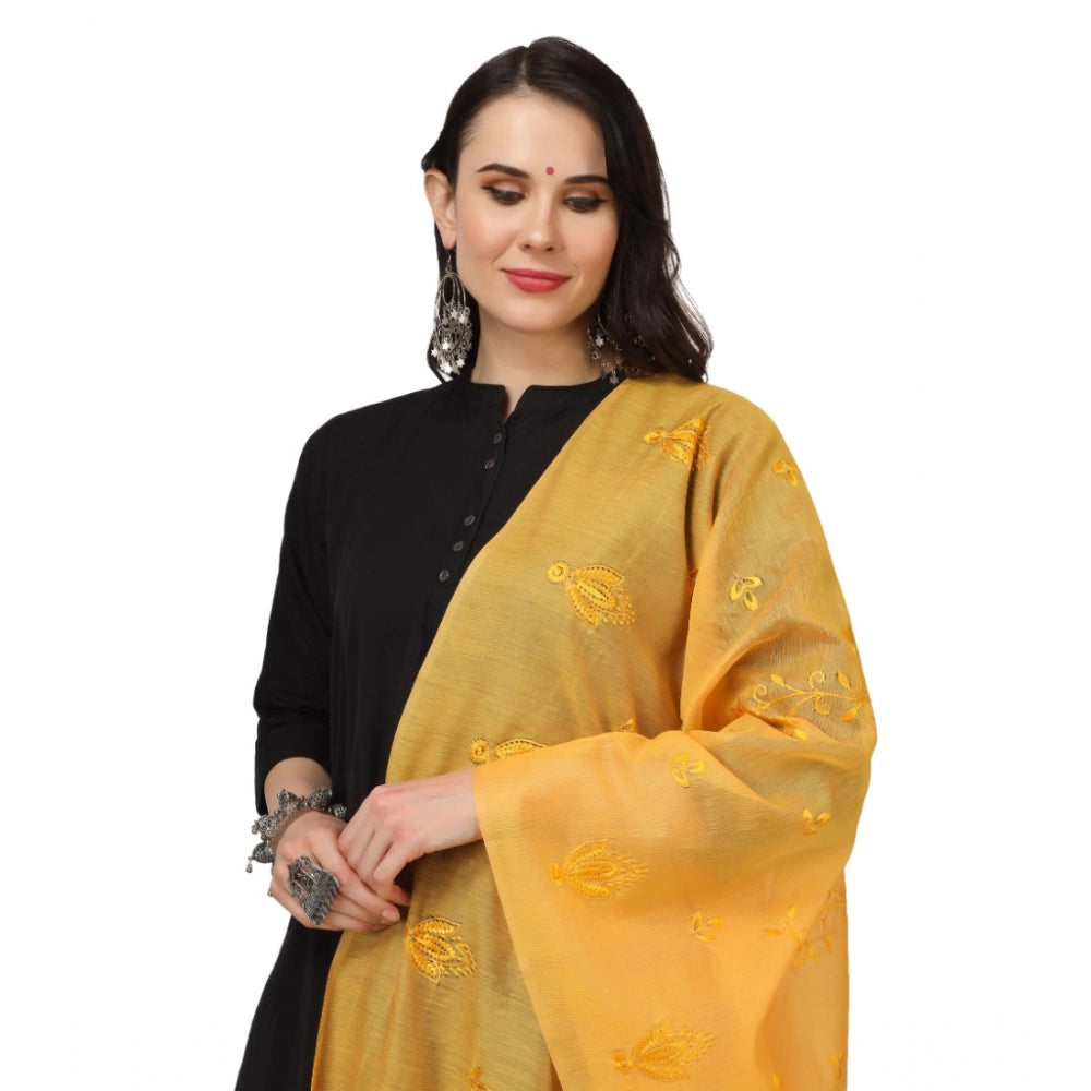 Amfyn Women's Cotton Embroidered Dupatta (Yellow, Length: 2.25 to 2.50 Mtr)