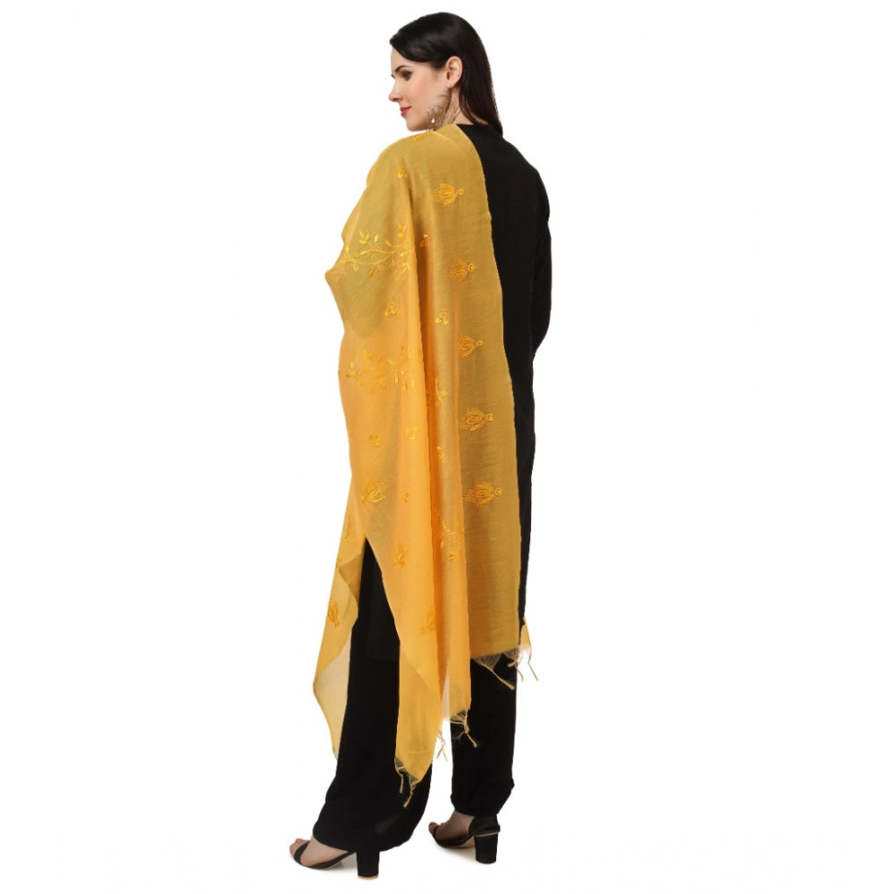 Amfyn Women's Cotton Embroidered Dupatta (Yellow, Length: 2.25 to 2.50 Mtr)