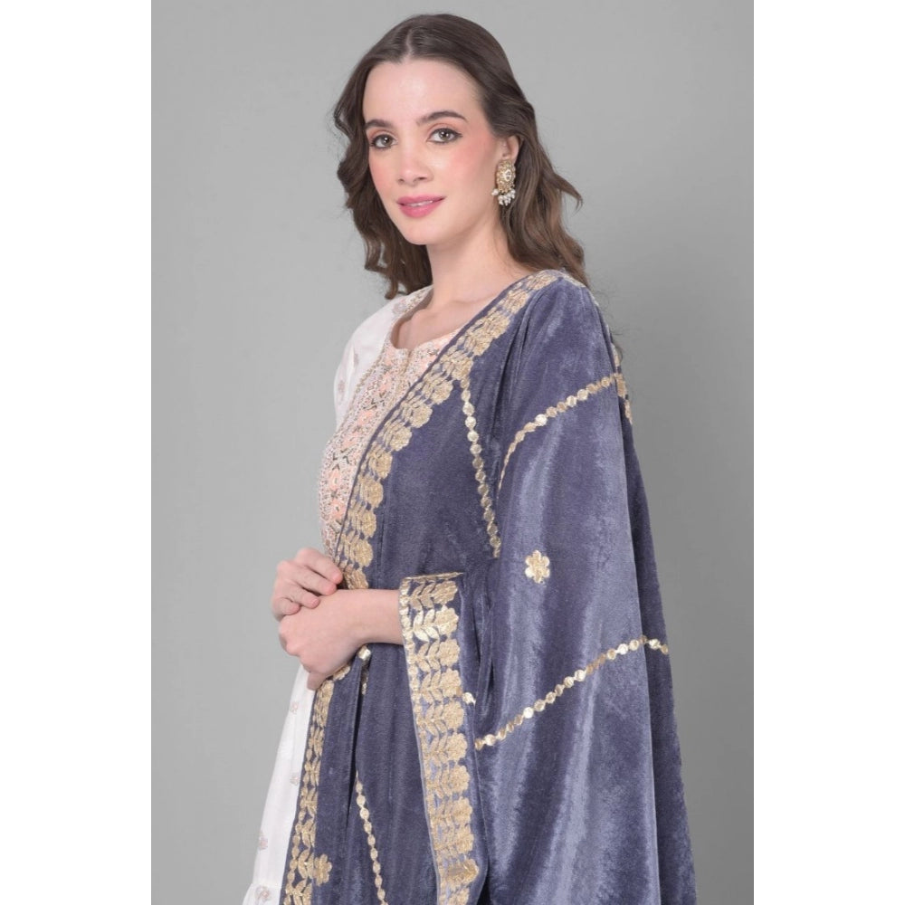 Amfyn Women's Velvet Gotta Patti Dupatta (Grey, Length: 2.25 to 2.50 Mtr)