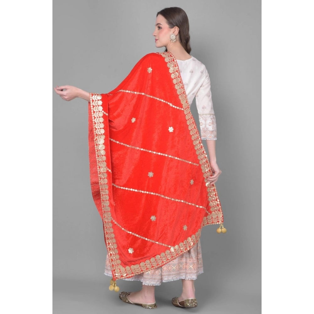 Amfyn Women's Velvet Gotta Patti Dupatta (Red, Length: 2.25 to 2.50 Mtr)