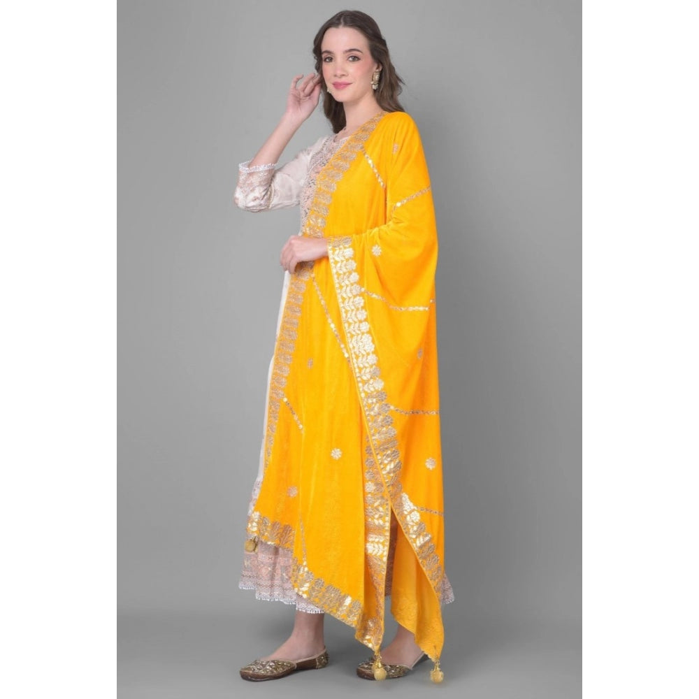 Amfyn Women's Velvet Gotta Patti Dupatta (Yellow, Length: 2.25 to 2.50 Mtr)