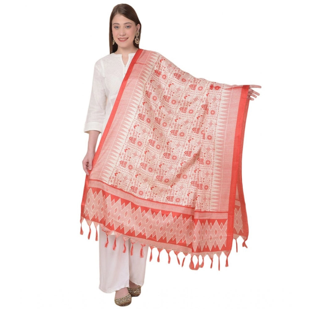 Amfyn Women's Art Silk Printed Dupatta (Orange, Length: 2.25 to 2.50 Mtr)