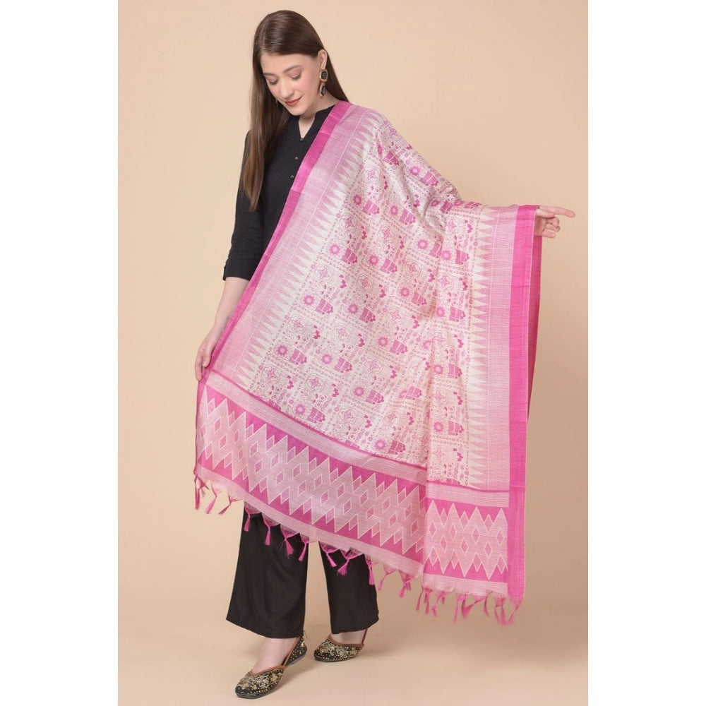 Amfyn Women's Art Silk Printed Dupatta (Pink, Length: 2.25 to 2.50 Mtr)