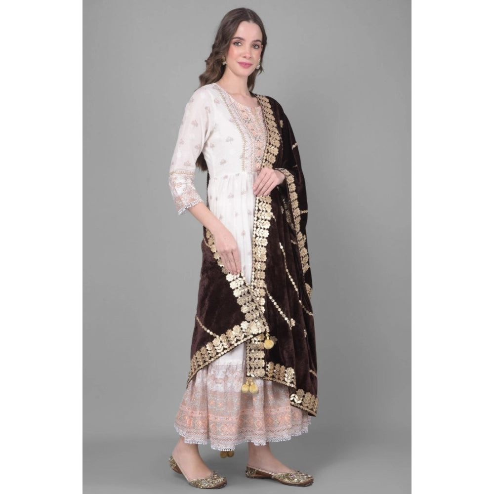 Amfyn Women's Velvet Gotta Patti Dupatta (Brown, Length: 2.25 to 2.50 Mtr)