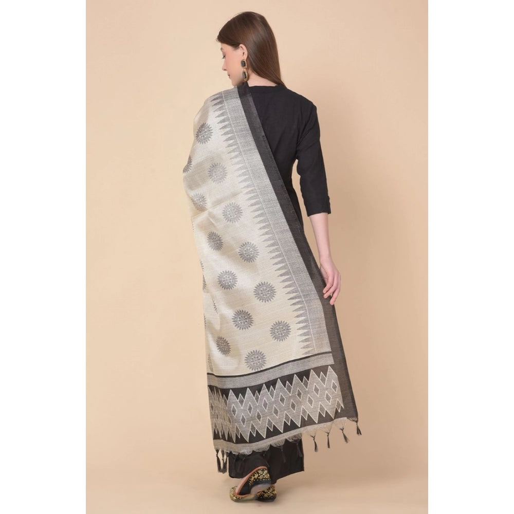 Amfyn Women's Art Silk Printed Dupatta (Black, Length: 2.25 to 2.50 Mtr)