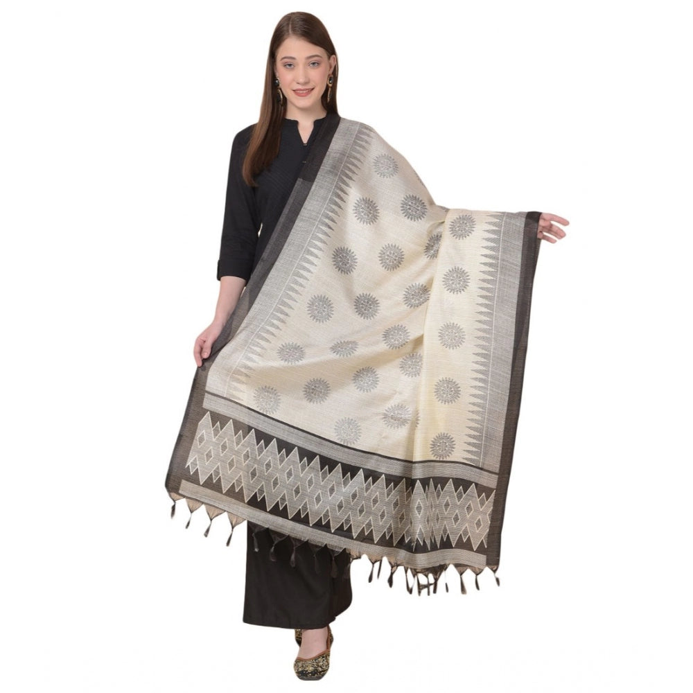 Amfyn Women's Art Silk Printed Dupatta (Black, Length: 2.25 to 2.50 Mtr)