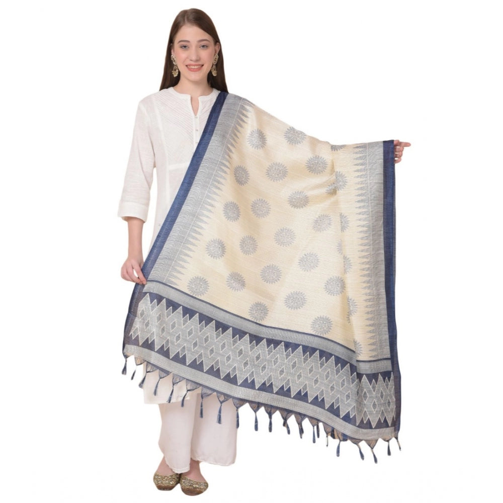 Amfyn Women's Art Silk Printed Dupatta (Blue, Length: 2.25 to 2.50 Mtr)