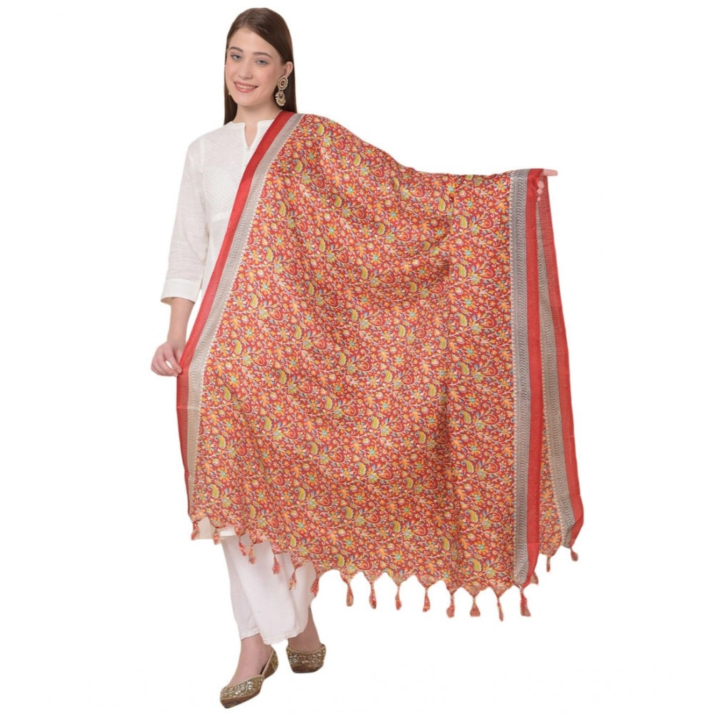 Amfyn Women's Art Silk Printed Dupatta (Red, Length: 2.25 to 2.50 Mtr)