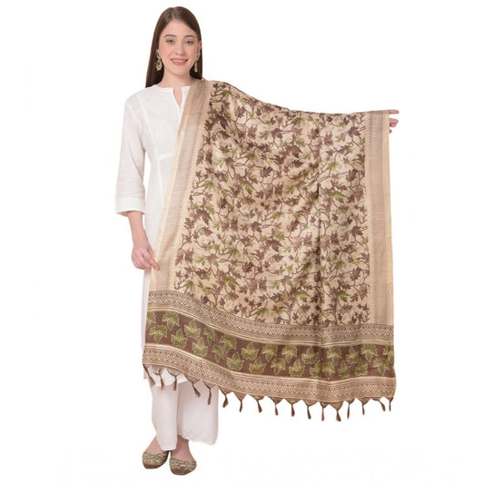 Amfyn Women's Art Silk Printed Dupatta (Gold, Length: 2.25 to 2.50 Mtr)