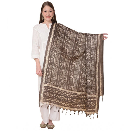 Amfyn Women's Art Silk Printed Dupatta (Brown, Length: 2.25 to 2.50 Mtr)