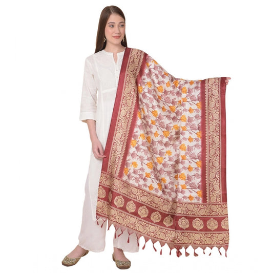 Amfyn Women's Art Silk Printed Dupatta (Maroon, Length: 2.25 to 2.50 Mtr)