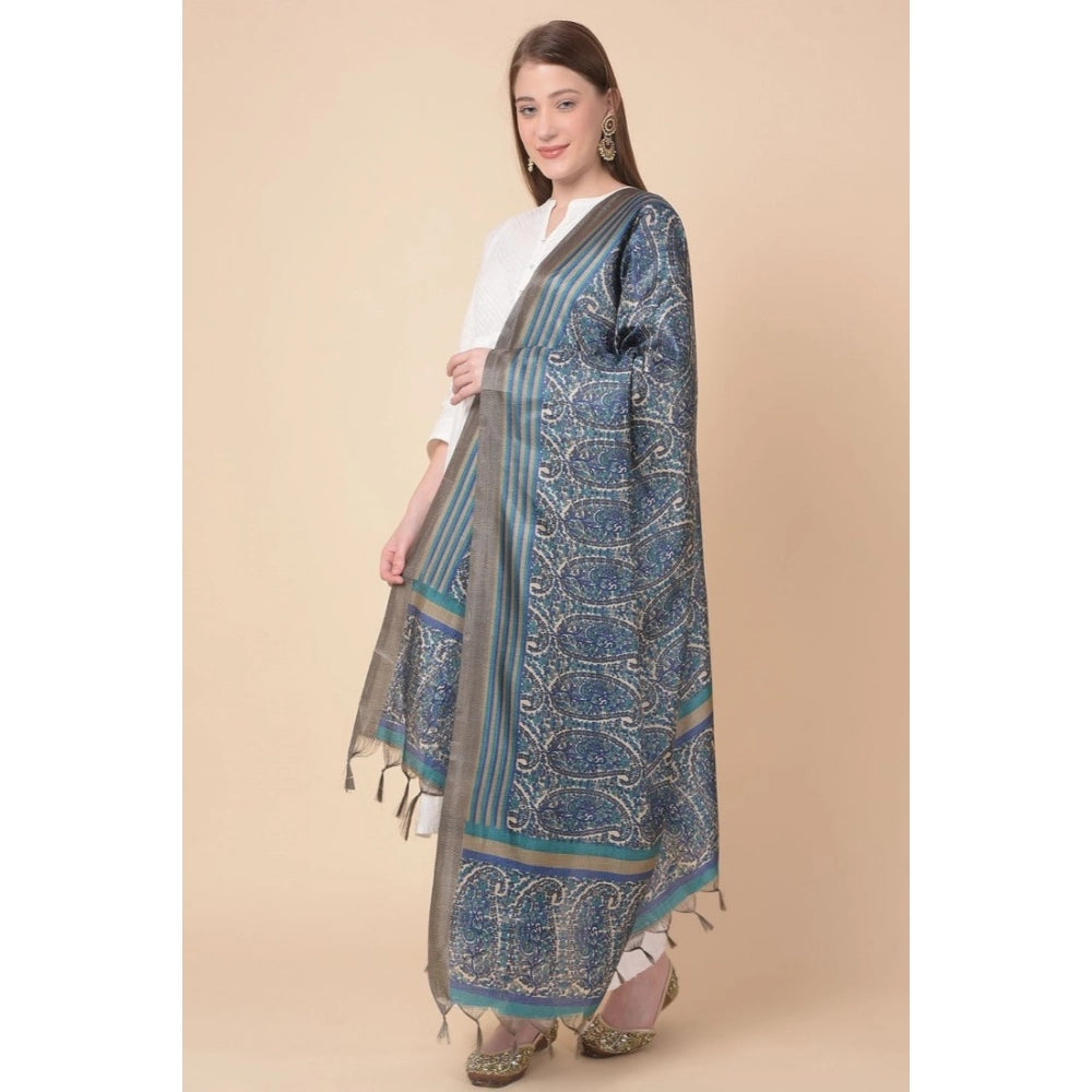 Amfyn Women's Art Silk Printed Dupatta (Blue, Length: 2.25 to 2.50 Mtr)