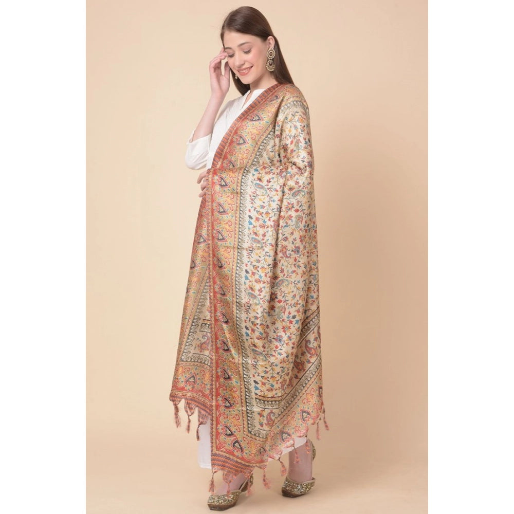 Amfyn Women's Art Silk Printed Dupatta (Gold, Length: 2.25 to 2.50 Mtr)