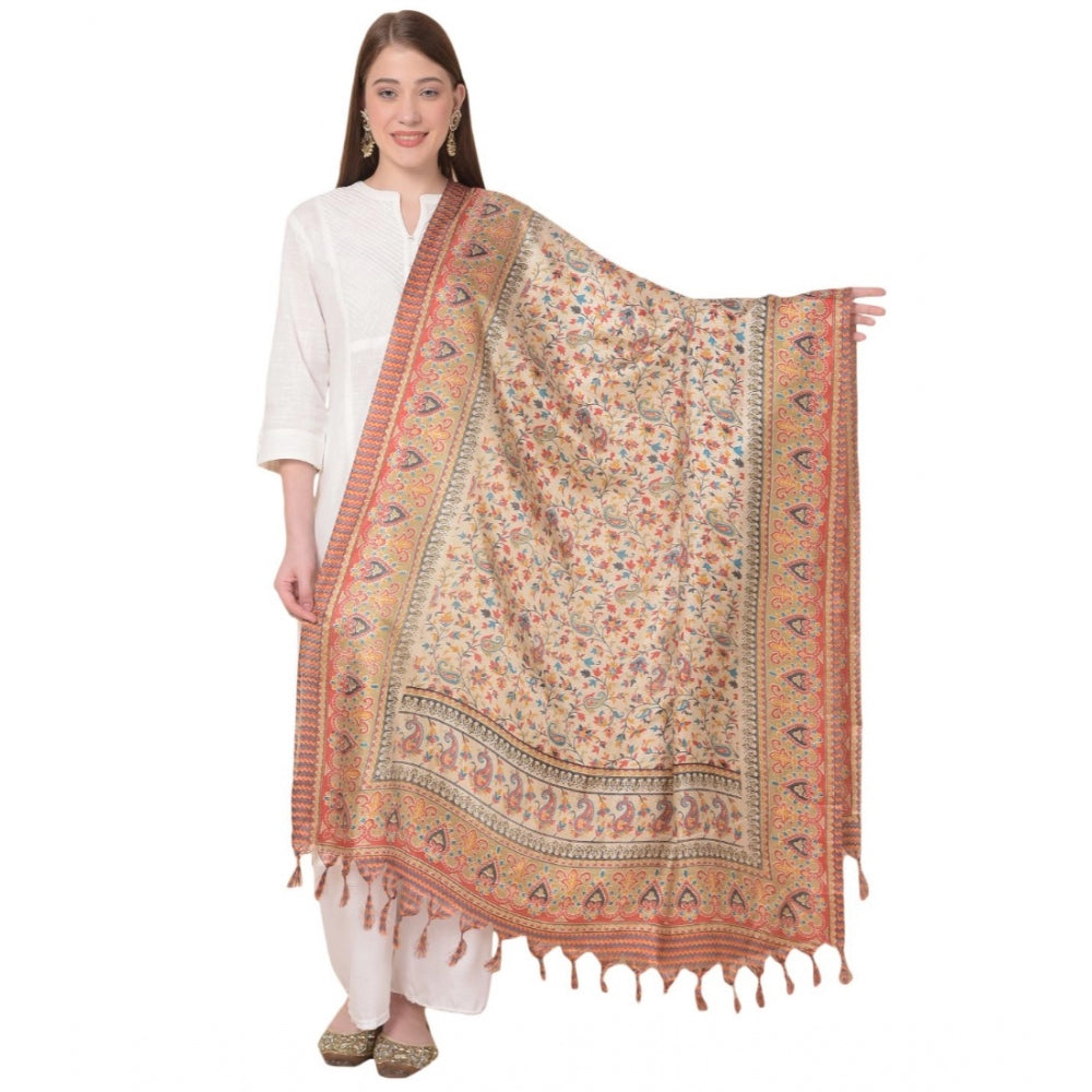 Amfyn Women's Art Silk Printed Dupatta (Gold, Length: 2.25 to 2.50 Mtr)