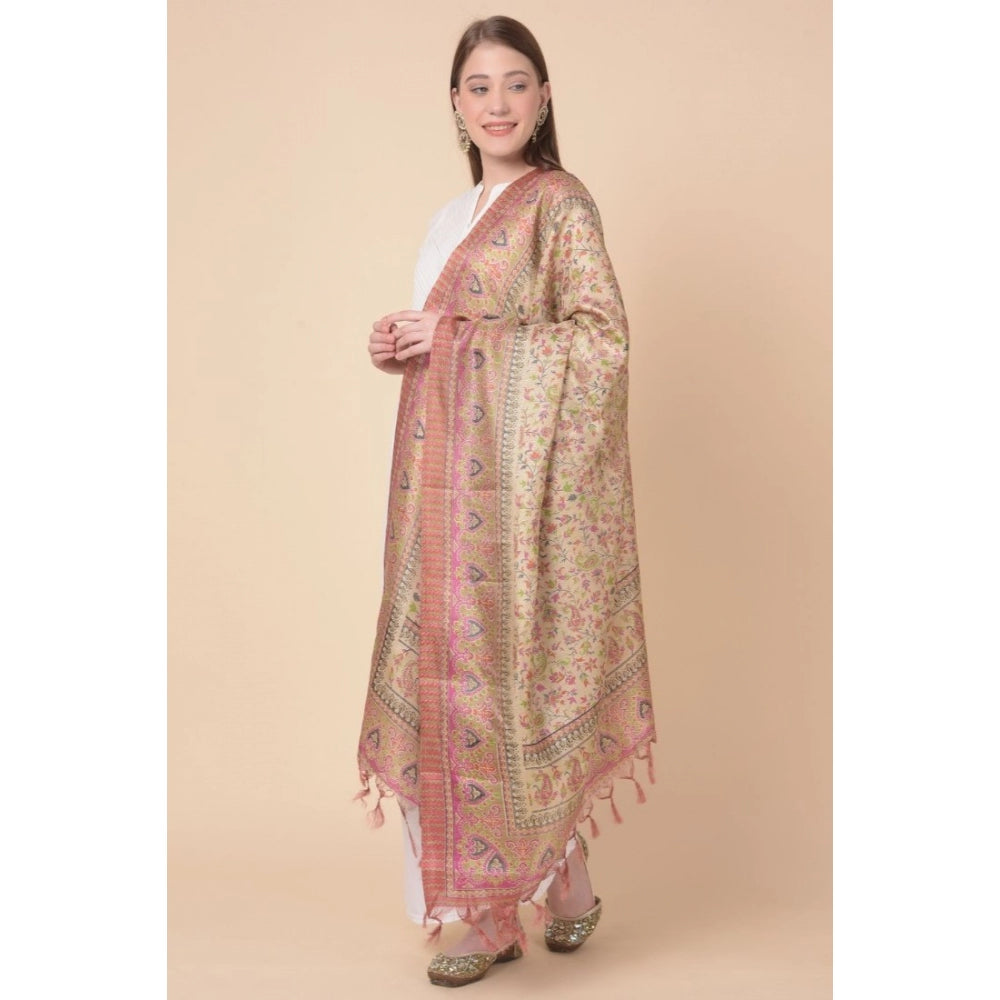 Amfyn Women's Art Silk Printed Dupatta (Pink, Length: 2.25 to 2.50 Mtr)