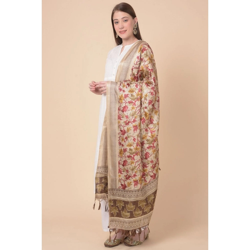 Amfyn Women's Art Silk Printed Dupatta (Gold, Length: 2.25 to 2.50 Mtr)