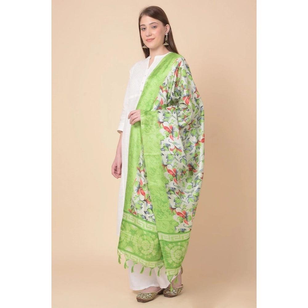 Amfyn Women's Art Silk Printed Dupatta (Light Green, Length: 2.25 to 2.50 Mtr)