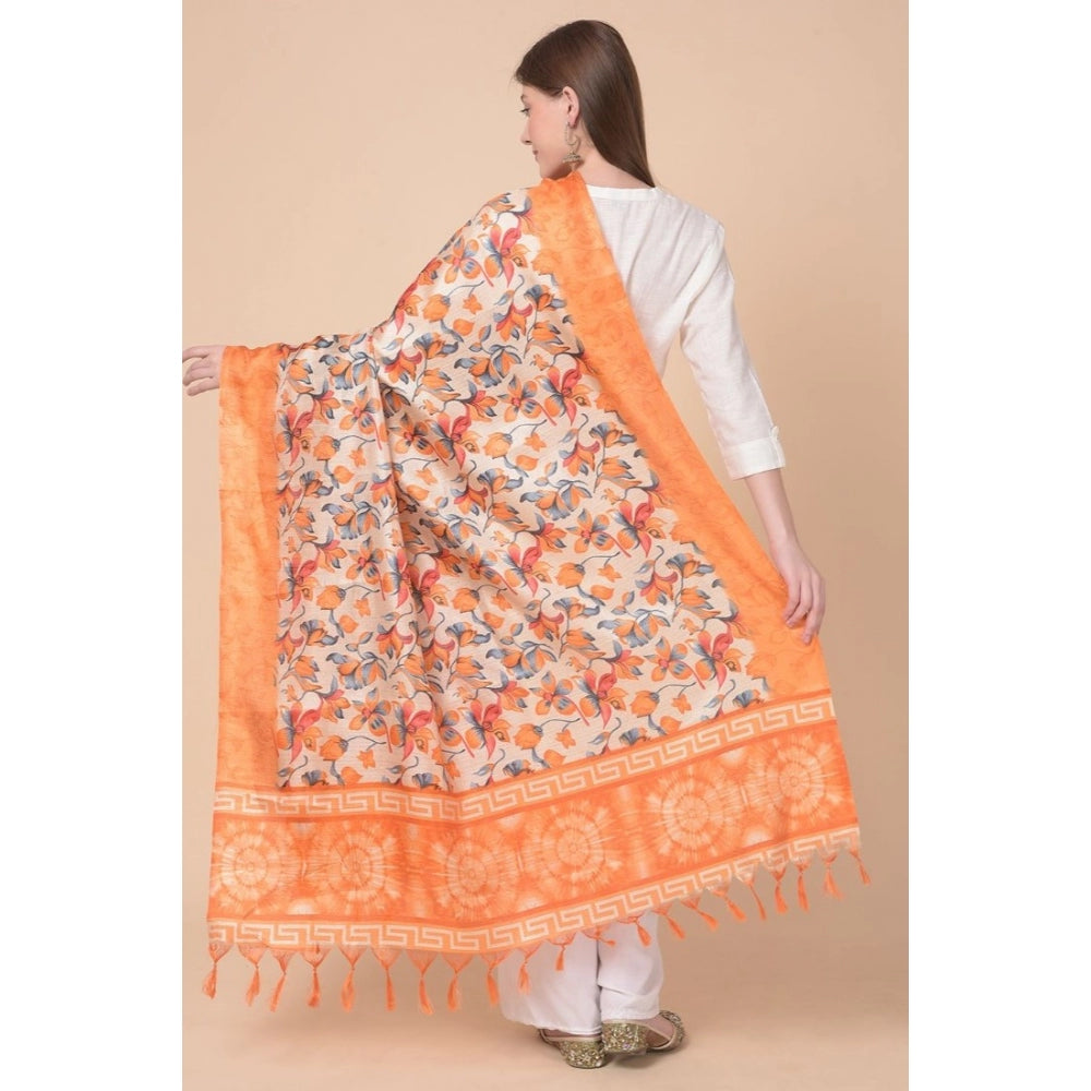 Amfyn Women's Art Silk Printed Dupatta (Orange, Length: 2.25 to 2.50 Mtr)