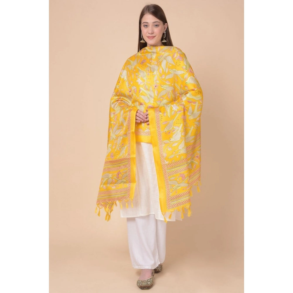 Amfyn Women's Art Silk Printed Dupatta (Yellow, Length: 2.25 to 2.50 Mtr)