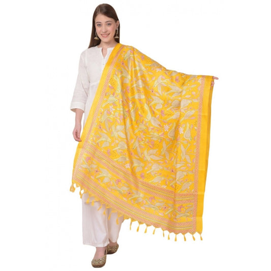 Amfyn Women's Art Silk Printed Dupatta (Yellow, Length: 2.25 to 2.50 Mtr)