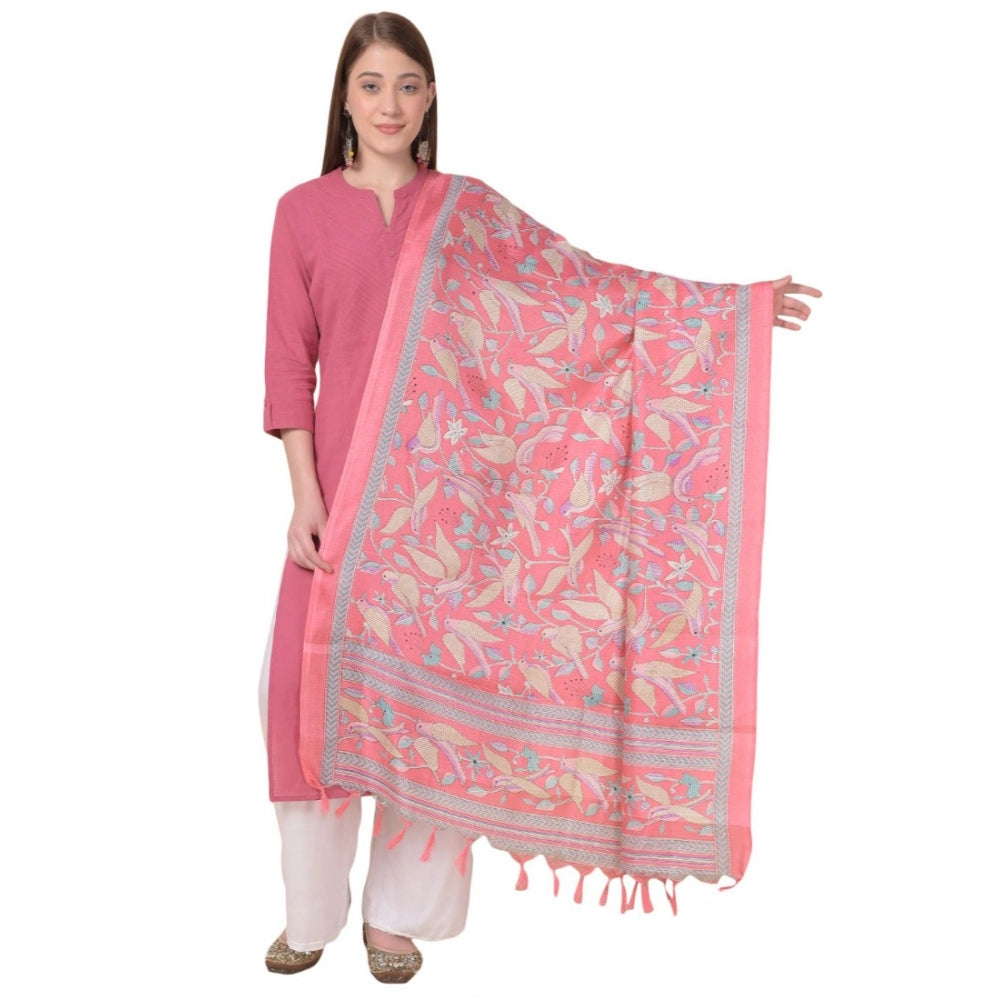 Amfyn Women's Art Silk Printed Dupatta (Pink, Length: 2.25 to 2.50 Mtr)