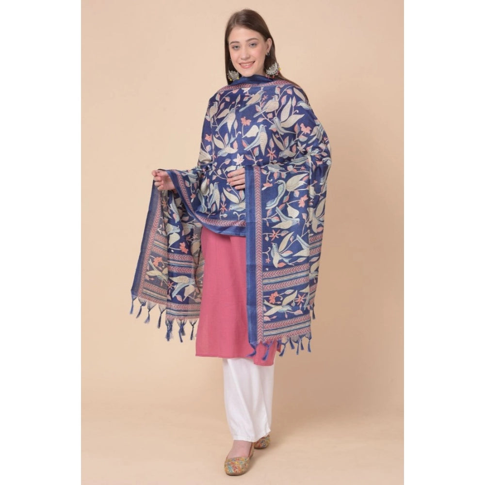 Amfyn Women's Art Silk Printed Dupatta (Blue, Length: 2.25 to 2.50 Mtr)