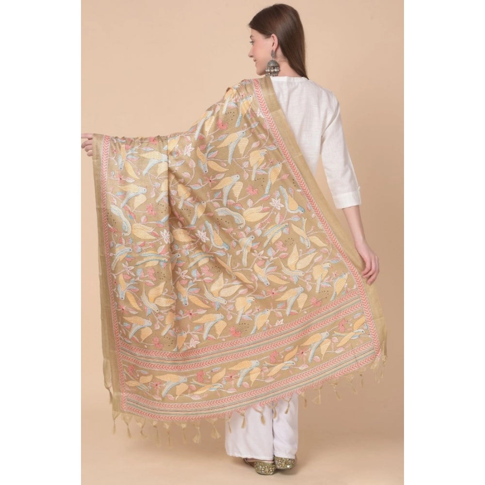 Amfyn Women's Art Silk Printed Dupatta (Light Brown, Length: 2.25 to 2.50 Mtr)