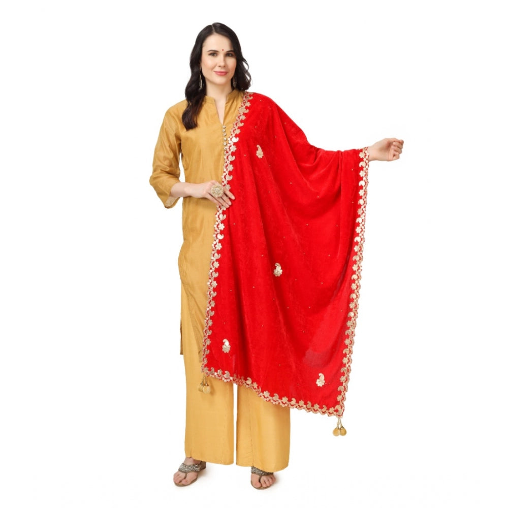 Amfyn Women's Velvet Gotta Patti Dupatta (Red, Length: 2.25 to 2.50 Mtr)