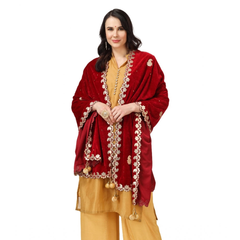 Amfyn Women's Velvet Gotta Patti Dupatta (Maroon, Length: 2.25 to 2.50 Mtr)