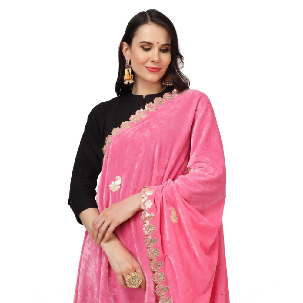 Amfyn Women's Velvet Gotta Patti Dupatta (Pink, Length: 2.25 to 2.50 Mtr)