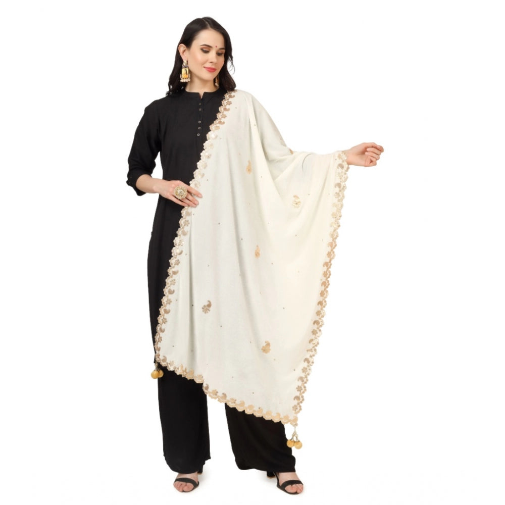 Amfyn Women's Velvet Gotta Patti Dupatta (Off White, Length: 2.25 to 2.50 Mtr)