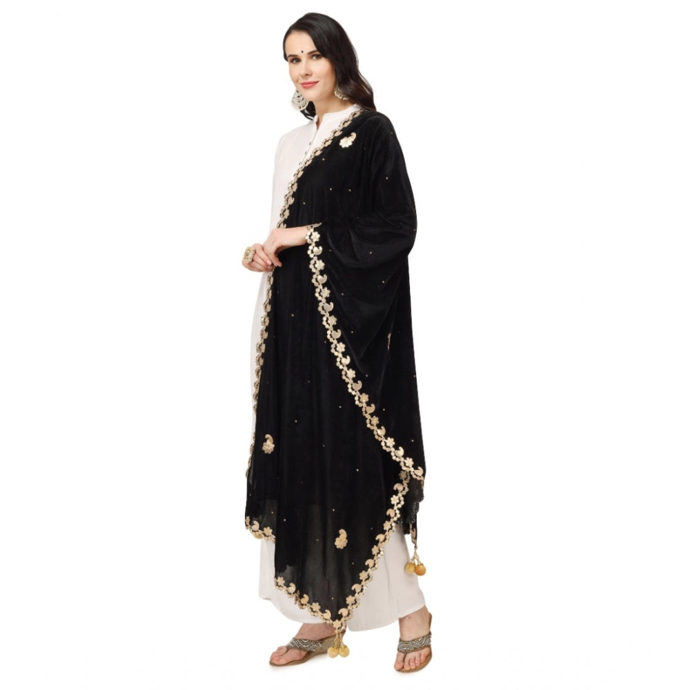 Amfyn Women's Velvet Gotta Patti Dupatta (Black, Length: 2.25 to 2.50 Mtr)