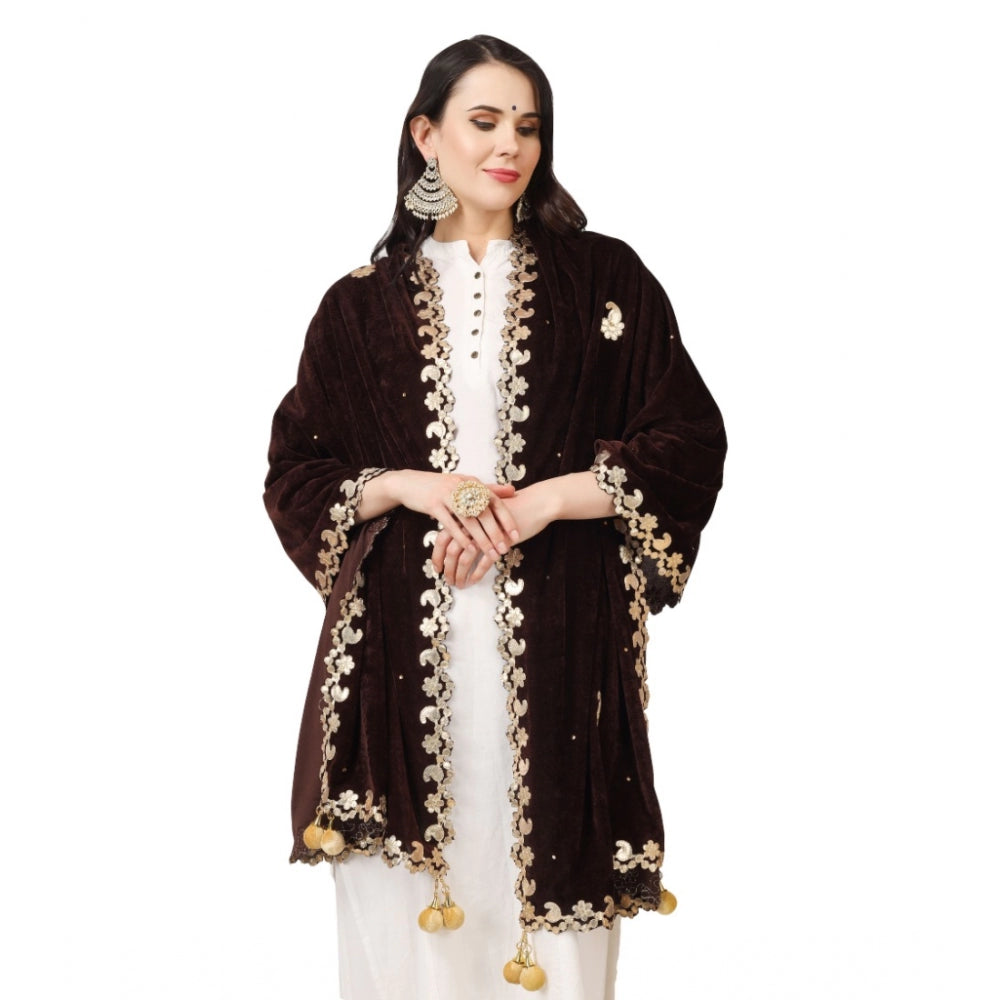 Amfyn Women's Velvet Gotta Patti Dupatta (Brown, Length: 2.25 to 2.50 Mtr)