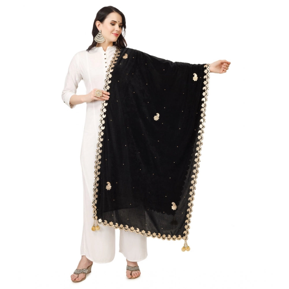 Amfyn Women's Velvet Gotta Patti Dupatta (Black, Length: 2.25 to 2.50 Mtr)