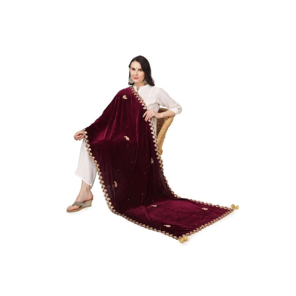 Amfyn Women's Velvet Gotta Patti Dupatta (Purple, Length: 2.25 to 2.50 Mtr)