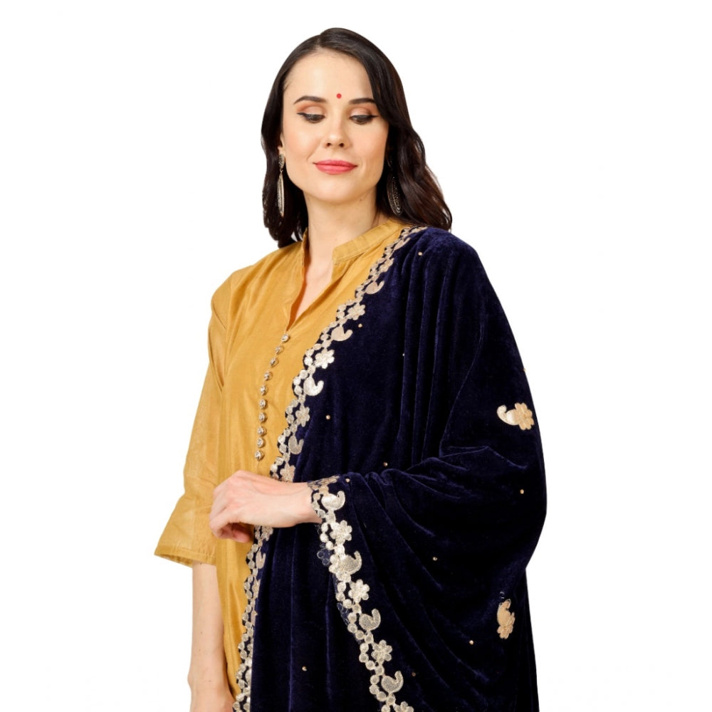 Amfyn Women's Velvet Gotta Patti Dupatta (Blue, Length: 2.25 to 2.50 Mtr)