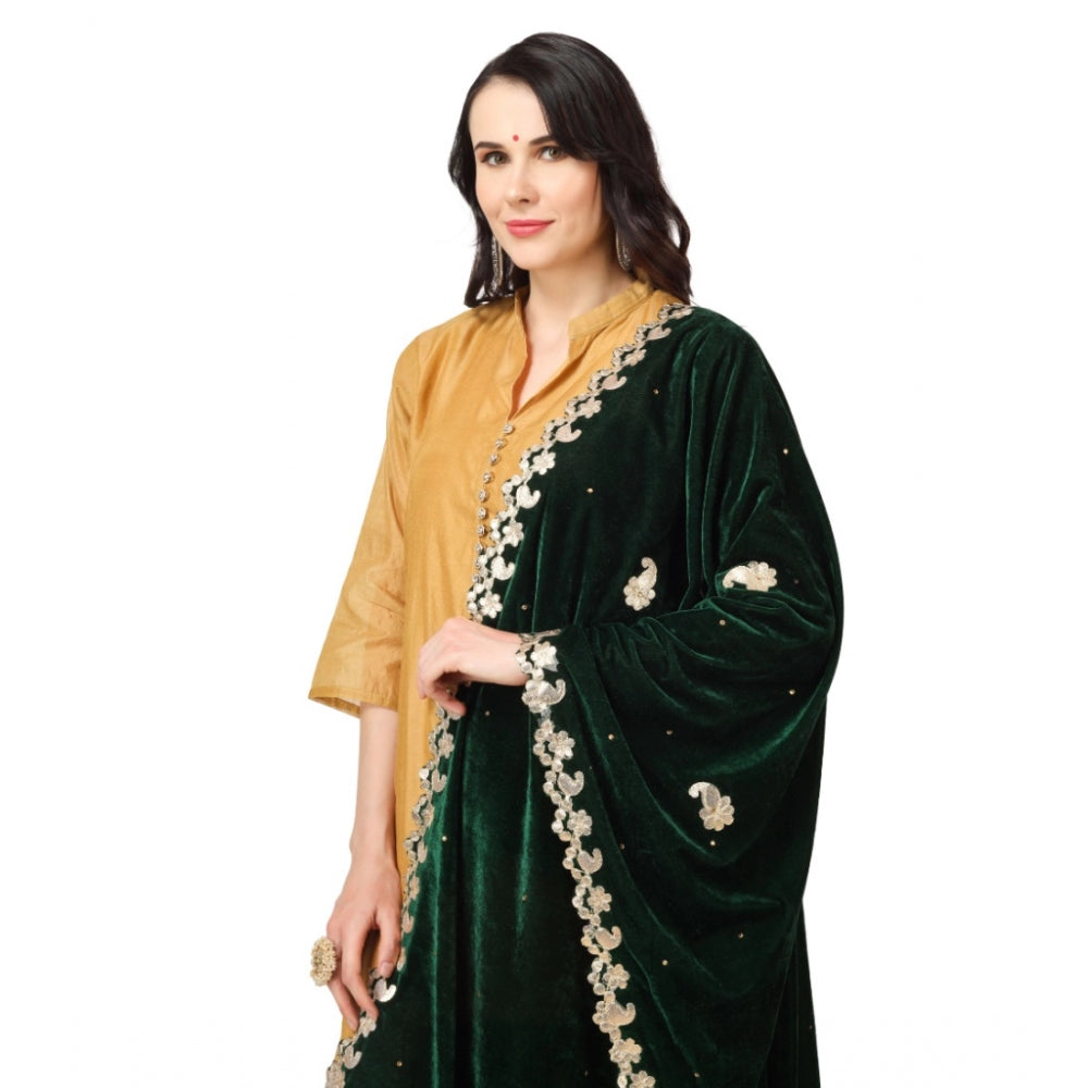 Amfyn Women's Velvet Gotta Patti Dupatta (Green, Length: 2.25 to 2.50 Mtr)